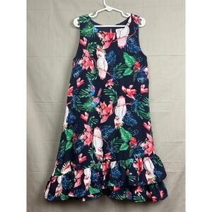 H & M Girls Navy Blue Cockatoo Flounced Dress, Size 9/10